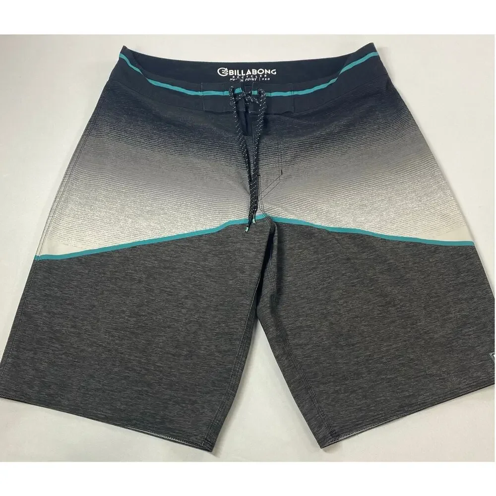 Billabong North Point Board Shorts 30 • Black/Gray Gradient • Teal Trim